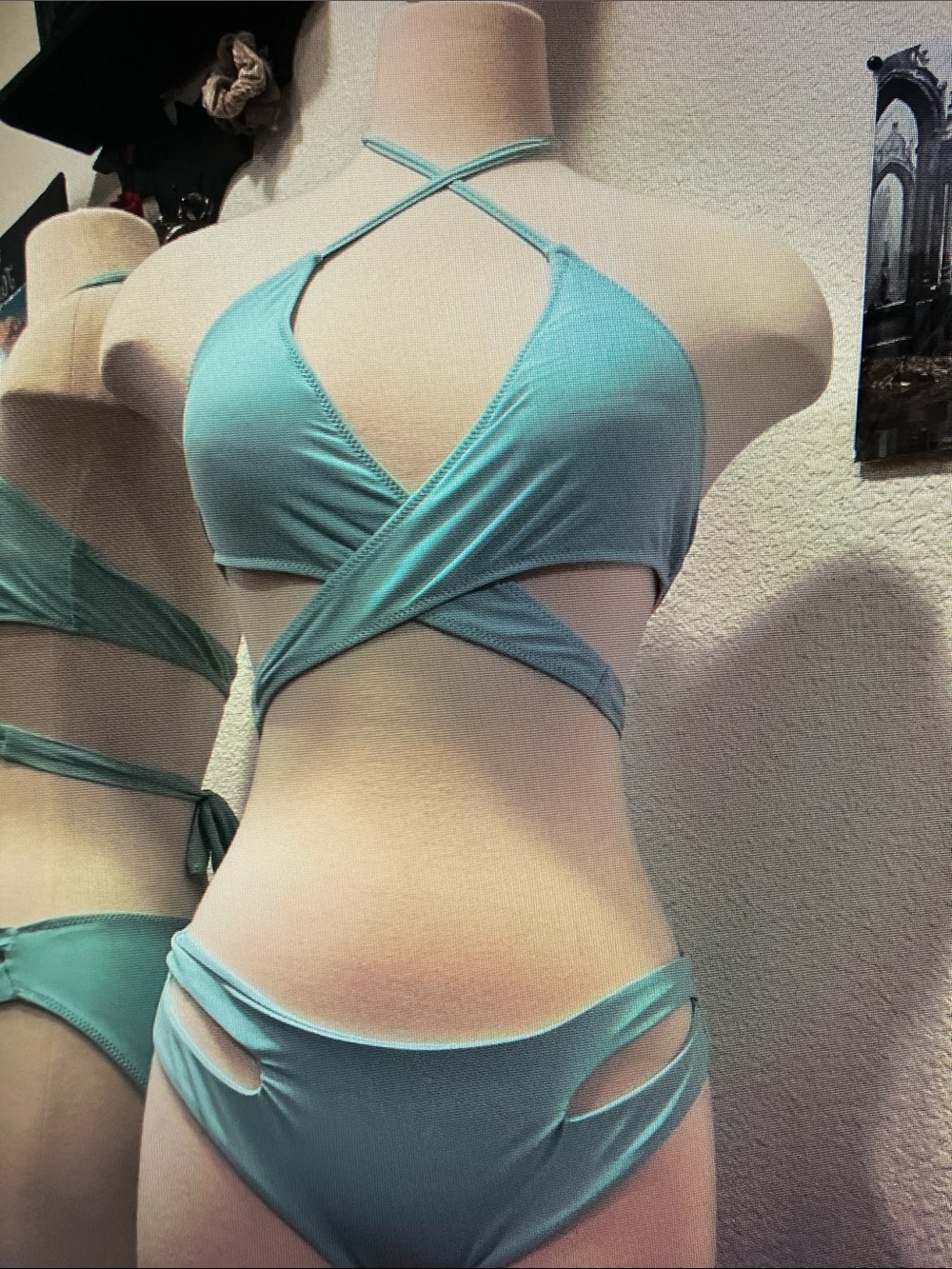 Zaful Light Teal Wrap Halter Bikini Set